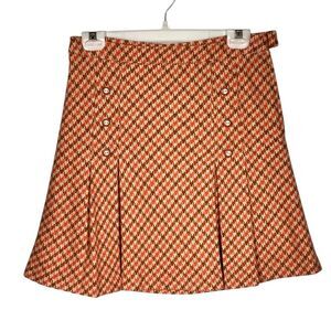 Penguin Orange White Wool Skirt Houndstooth Vintage Munsingwear Women's 2 Tweed